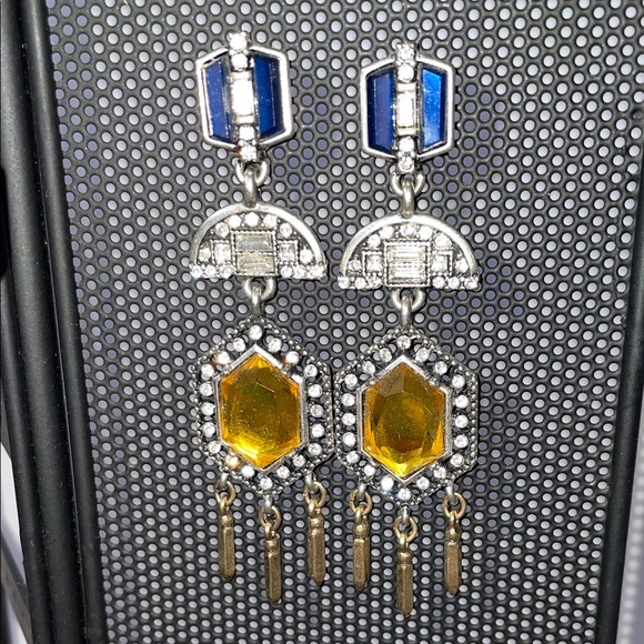 Jewelry - Elegant Blue and Gold Dangle Earrings.  3”